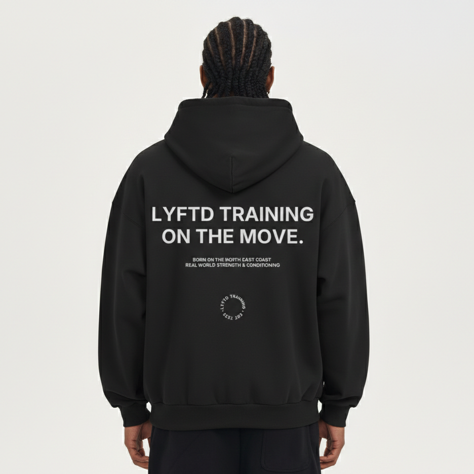 ON THE MOVE BOX HOODIE - BLACK